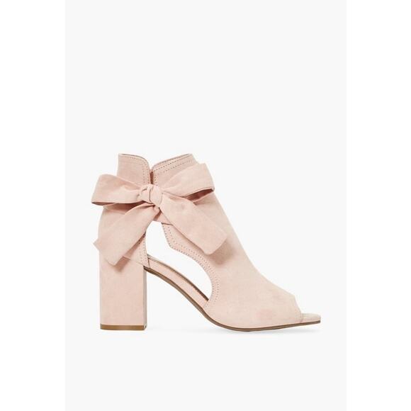 JustFab Womens Shoes Size 6.5 Karine Blush Pink Peep Toe Bootie Ties NEW Bows - Picture 2 of 12